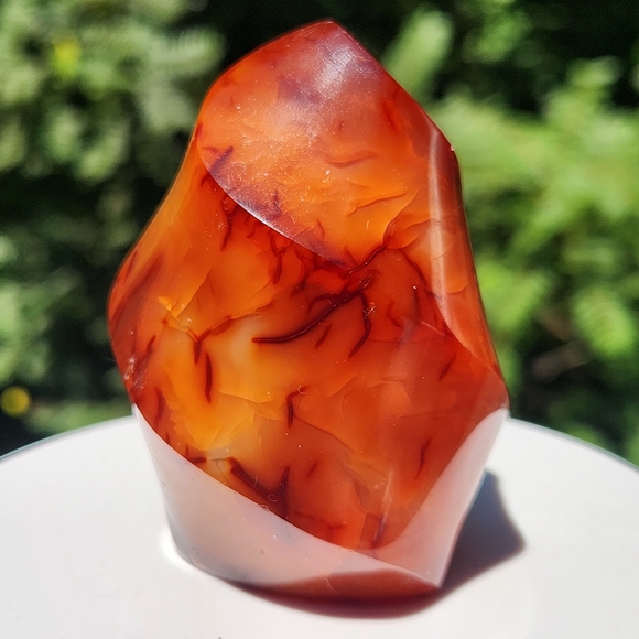 Natural Carnelian Red Quartz Crystal Point Spiral Flame